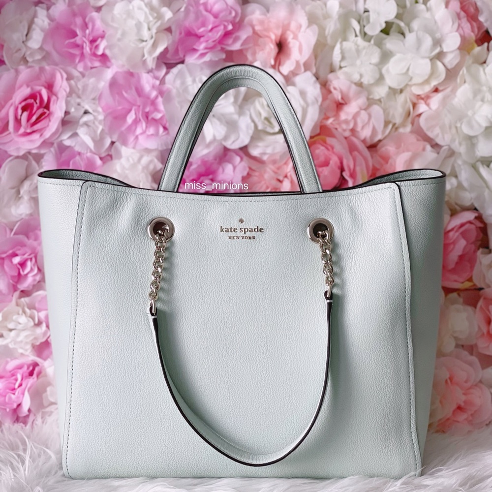 Kate spade Infinite Pebbled Leather Triple Compartment Tote in Light Green